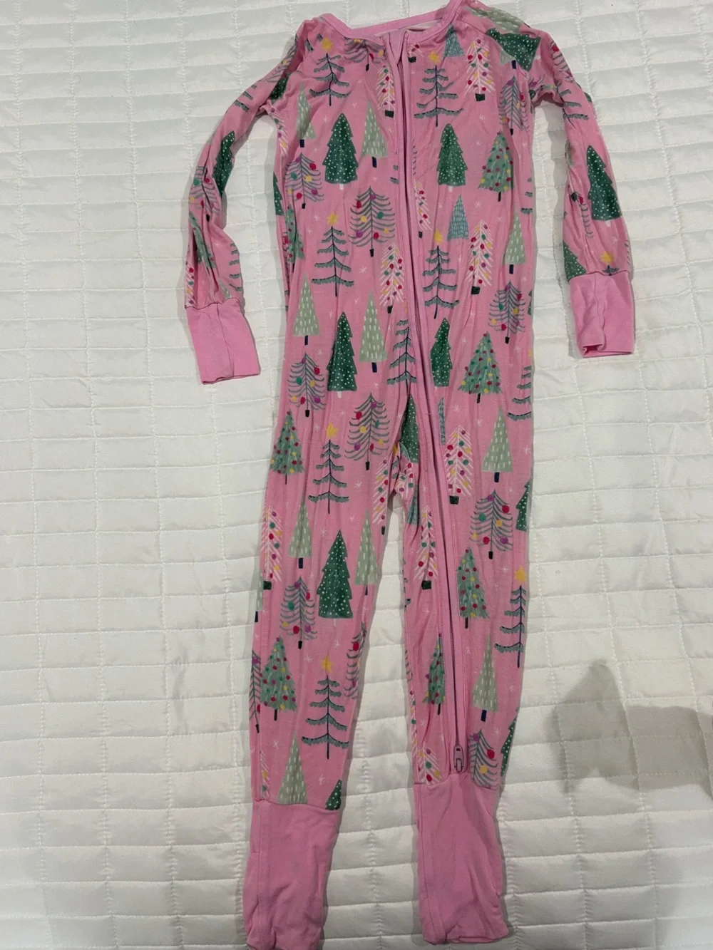 Little Sleepies Pink Holiday Tree Footed One-Piece